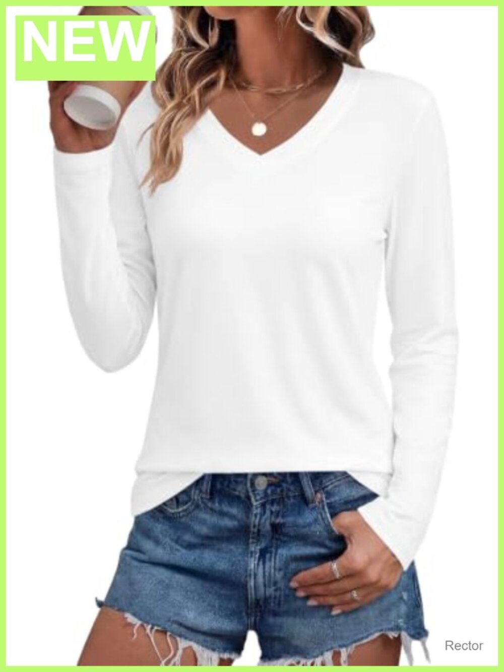 Womens V Neck Long Sleeve T-Shirt Cotton Blend Tee Top